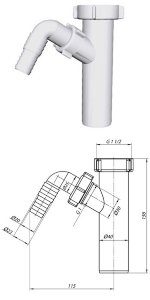 Отвод стиральной машины АНИ М140 1-1/2 дюйма х40