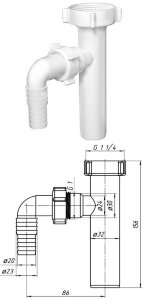 Отвод стиральной машины АНИ М220 1-1/4 дюйма х32
