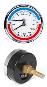 Манометр с термометром горизонтальный ST XF90346 (до 4 атм, 120 гр.) 1/4 дюйма